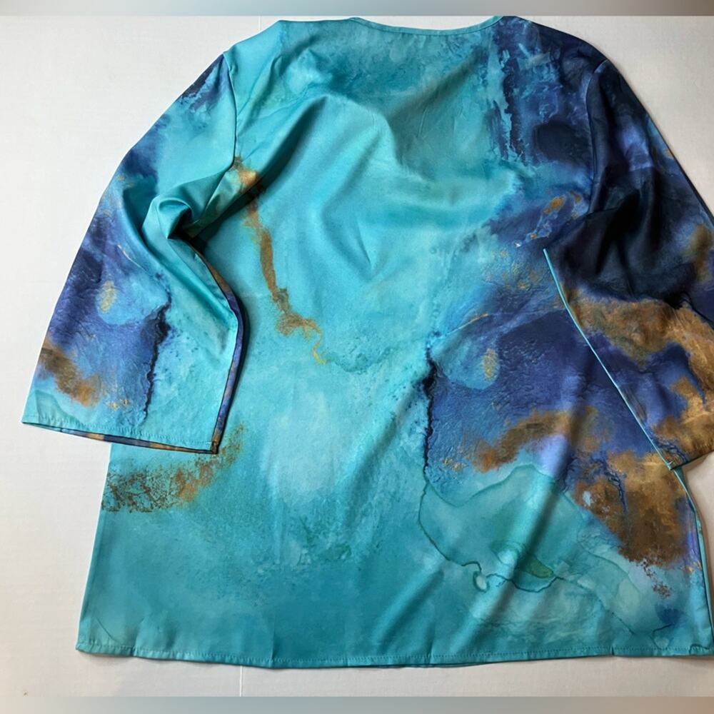 NWT C.O.Z.Y 3/4 length sleeve Soft V neck tropical look top l XL l - Picture 11 of 11